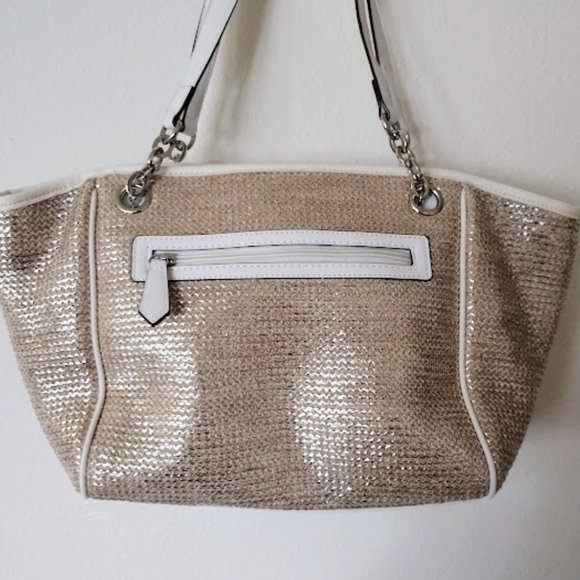 LIZ CLAIBORNE Floral Silver / Gold Handbag Tote - Picture 3 of 5